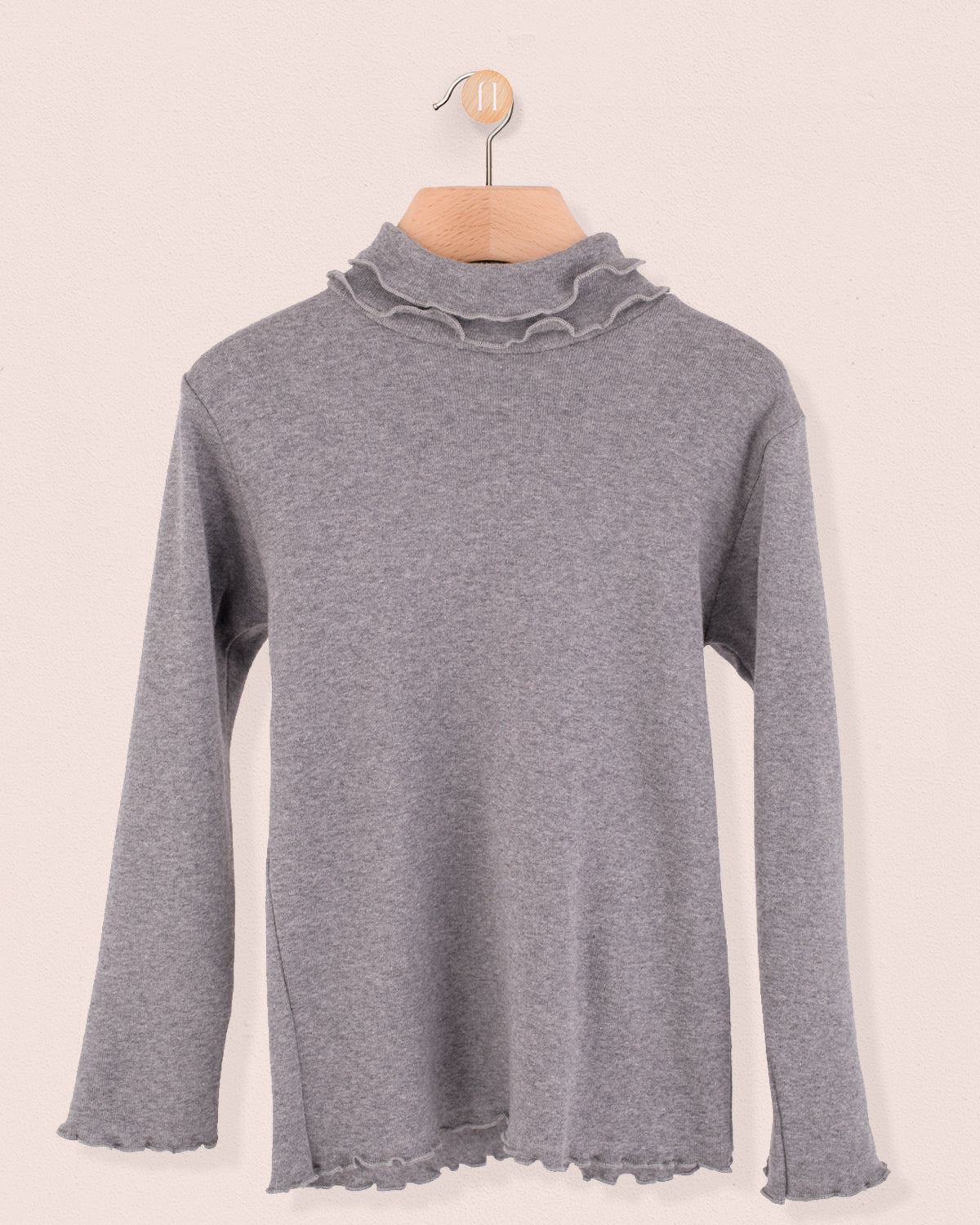 Ruffle Turtleneck Italian Brushed Cotton Charcoal